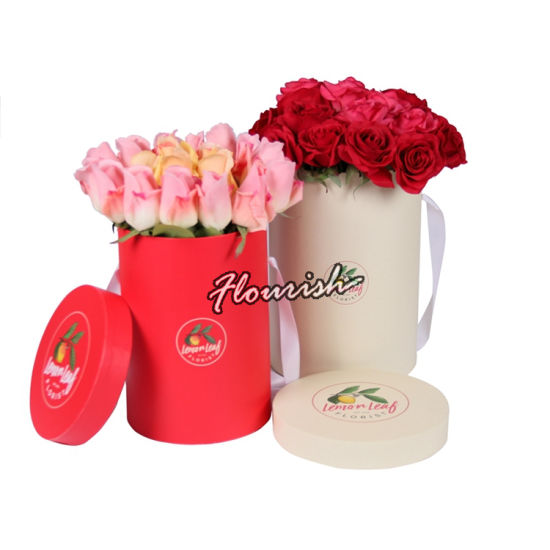 Weiße runde Röhrenform Rose Flower Geschenkverpackungsbox
