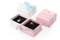 Quadratische romantische rosa und grau bedruckte Schmuckschatulle