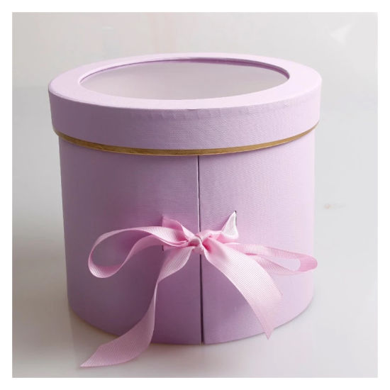 Graue Tafel Braune Kraftpapier Runde Box mit schwarzem Band