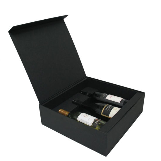 Heavy Duty Black Rigid Cardboard 3 Flaschen Wein Aufbewahrungsbox