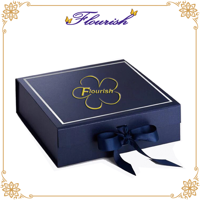 Elegante Geschenkverpackungsbox aus dunkelblauem Pappkarton mit Bandverschluss