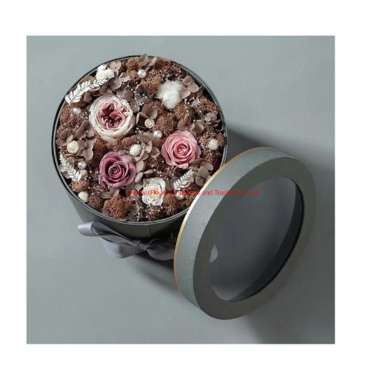 Großhandelspreis Laminated Grey Color Round Shaped Cardboard Flower Box