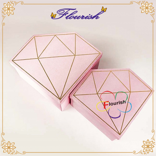 Gold Stamping Pink Farbe Diamant geformte Pappe Blume Geschenkbox