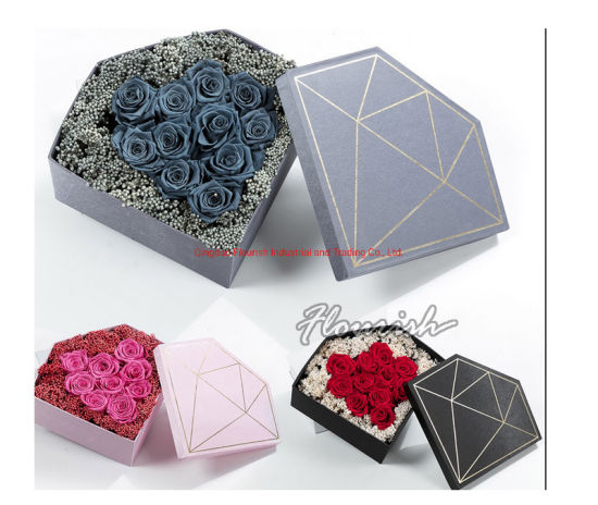 Gold Stamping Pink Farbe Diamant geformte Pappe Blume Geschenkbox