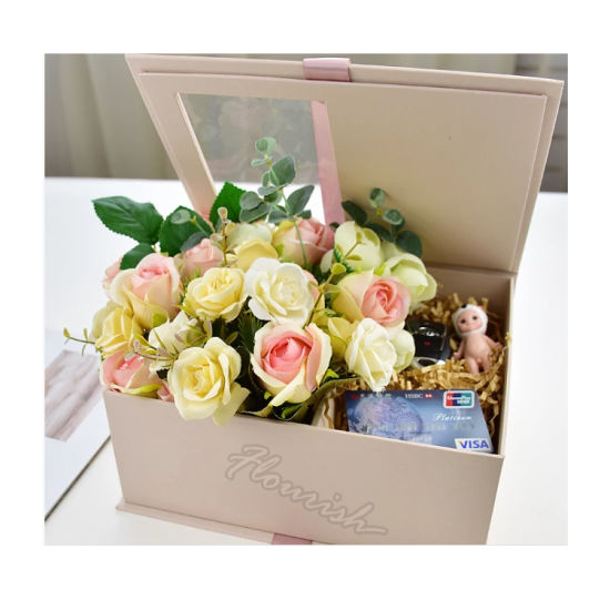 Romantische Rosenblume Geschenkverpackung Pappkarton mit klarem Fenster
