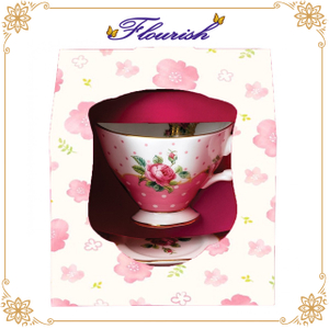 Blumendruck-rosa Papp-Teetasse und Untertasse-Geschenk-Anzeigebox